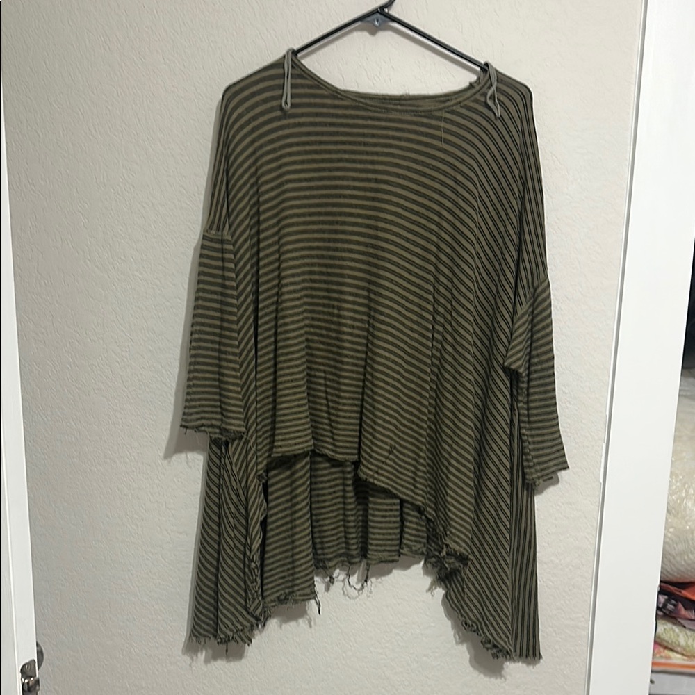 Striped Olive Green Poncho Top
